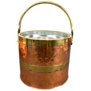 Colonial Virginia Handmade Brass Ice Bucket‎ with Glass Bowl Vintage Barware